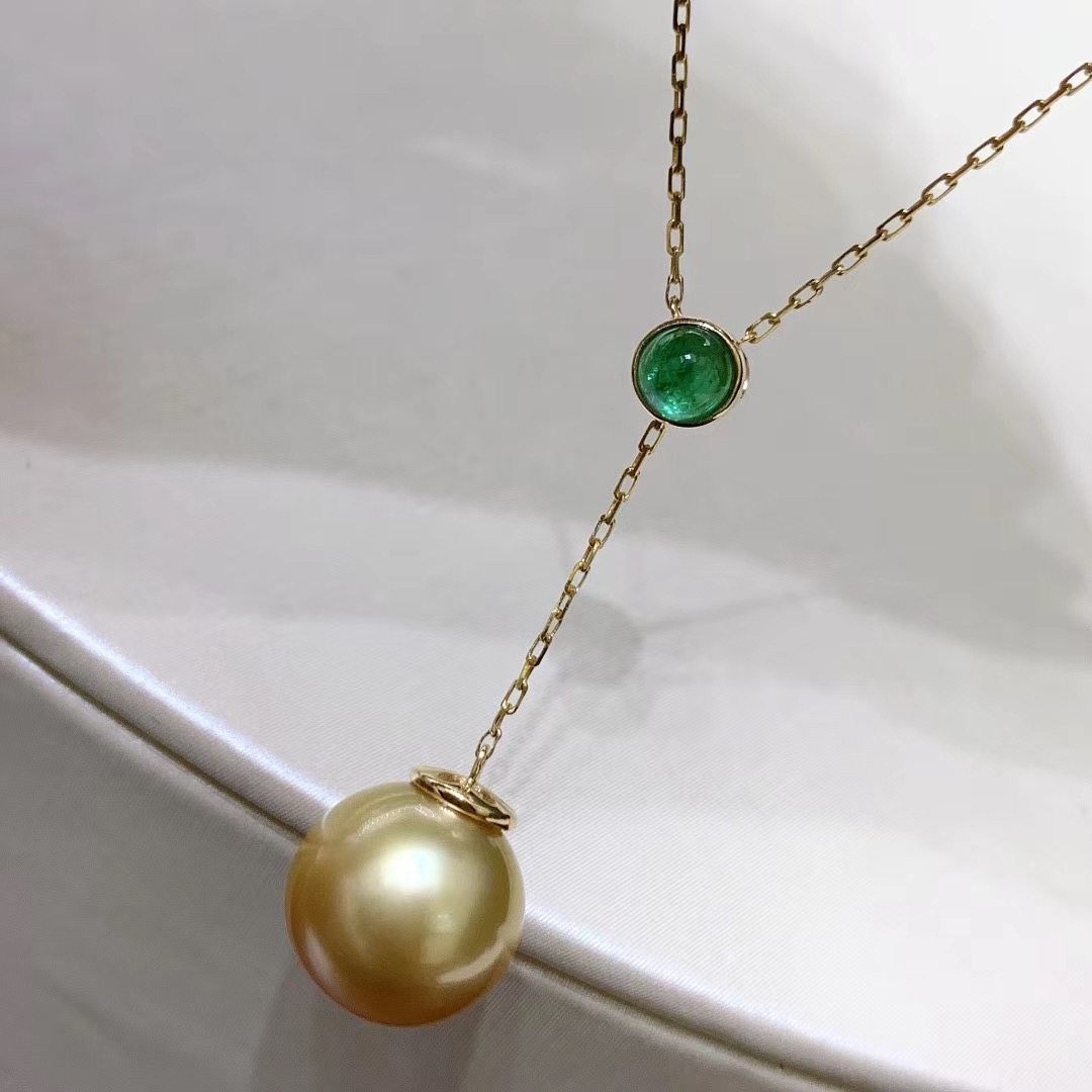 澳洲白珠项链祖母绿可调节女款