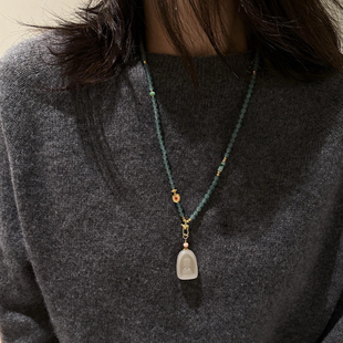 天然危料蓝水翡翠项链小米珠万能链百搭吊坠扣圆珠毛衣链高级感女