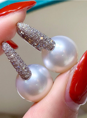 澳洲白珍珠耳钉s925银大溪地优雅经典百搭简约气质珍珠耳环耳圈