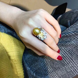 澳洲白珍珠戒指s925银天然孔雀绿正圆母贝珍珠无暇珍珠项链大颗粒