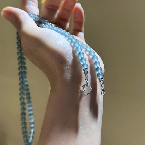 蓝水翡翠冰透圆珠链吊坠万能扣女