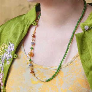俄罗斯菠菜绿碧玉项链且末糖玉多宝万能链多用款手链新中式毛衣链
