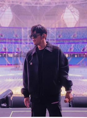 J杰伦CHOU嘉年华演唱会上海站限定夹克男秋冬羊毛呢棒球服外套