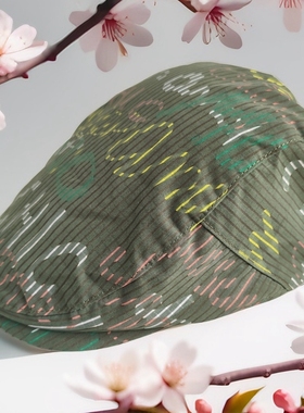 复古贝雷帽女士洋气字母条纹帽子时尚军绿色鸭舌帽百搭前进帽男潮