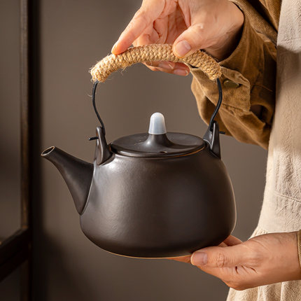 粗陶壶围炉煮茶壶陶瓷家用电陶炉泡茶壶明火碳烧水壶卡式炉提梁壶