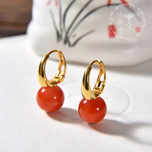 天然南红925耳钉红色高级感