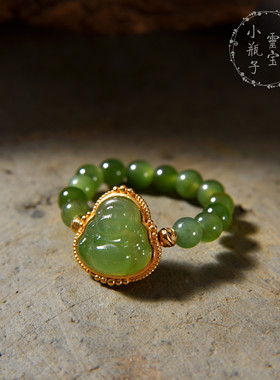 天然和田玉碧玉佛公女笑佛戒指