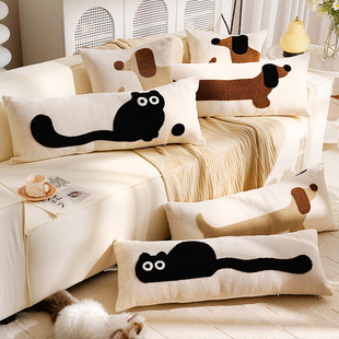 ins动物猫咪加长抱枕靠垫可爱卡通小狗枕套多儿童房长条靠枕含芯