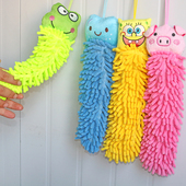 儿童卡通动物头像擦手巾挂式 厨房抹布卫生间吸水不掉毛雪尼尔毛巾