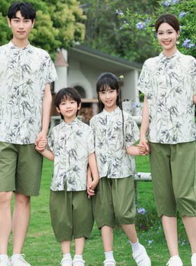 新中式夏季短袖亲子装岛服衬衫