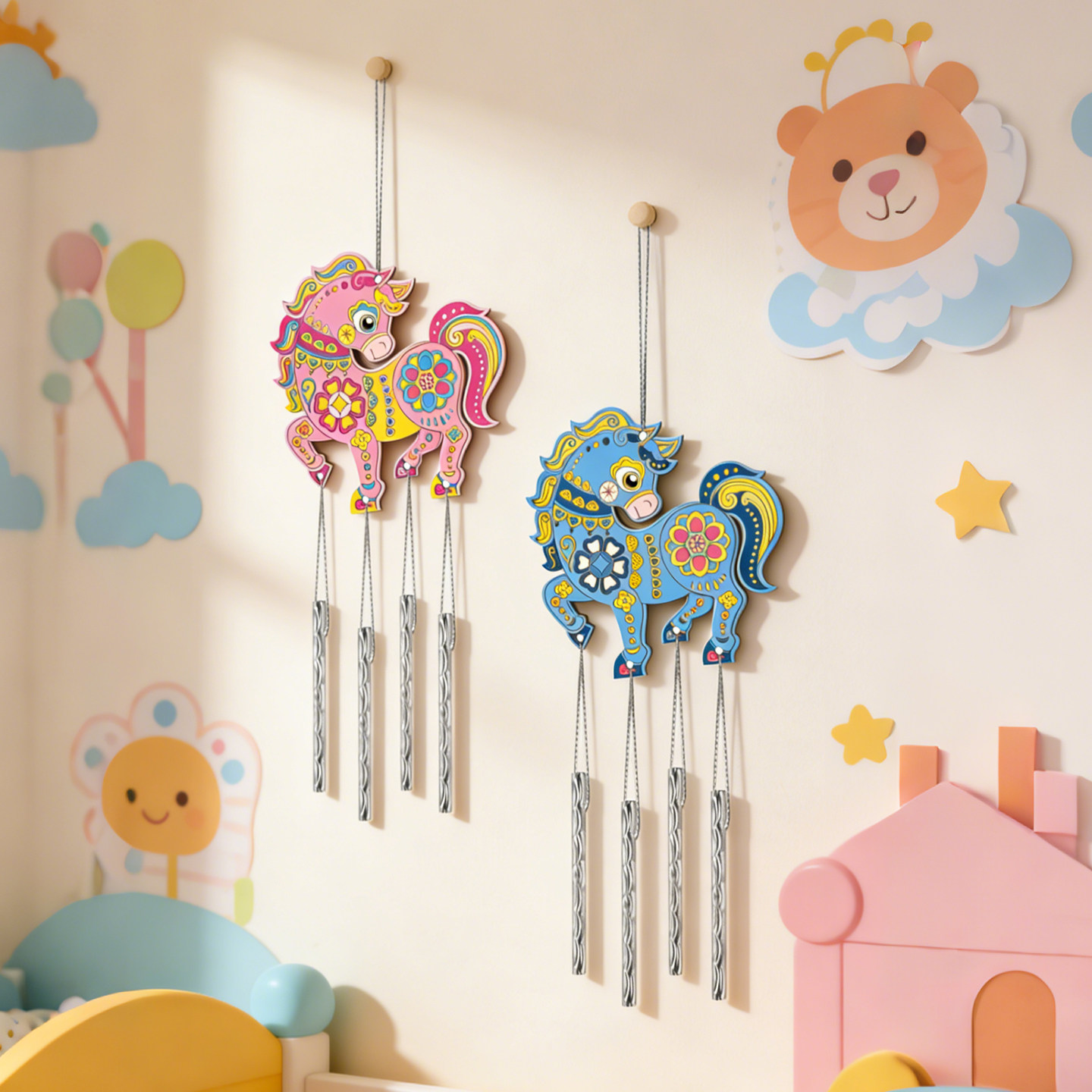 马年风铃卡通小马木质挂饰儿童手工涂色diy绘画幼儿园美术,玩具/童车/益智/积木/模型,其他手工制作,淘宝优惠券,粉丝福利购,淘宝优惠卷