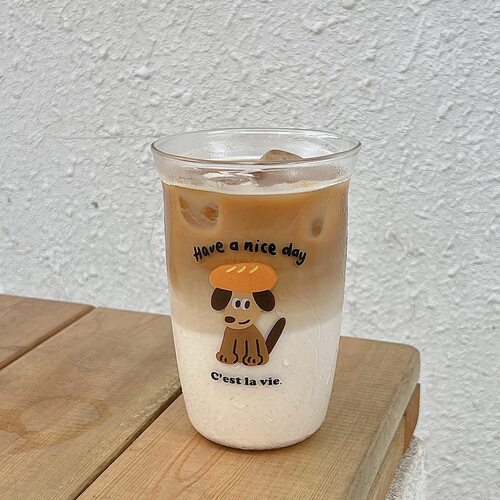 卡通可爱ins风玻璃冷萃咖啡杯情侣水杯玻璃杯大容量喝水杯子