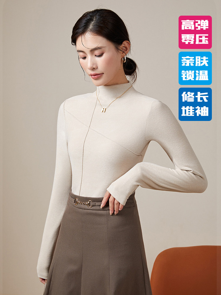 가을겨울 여성용 긴팔 밑단 셔츠 하프 터틀넥 파일소매 슬림앤톨 발열 ??및 보온 의류 항균 아우터 슬림핏 이너