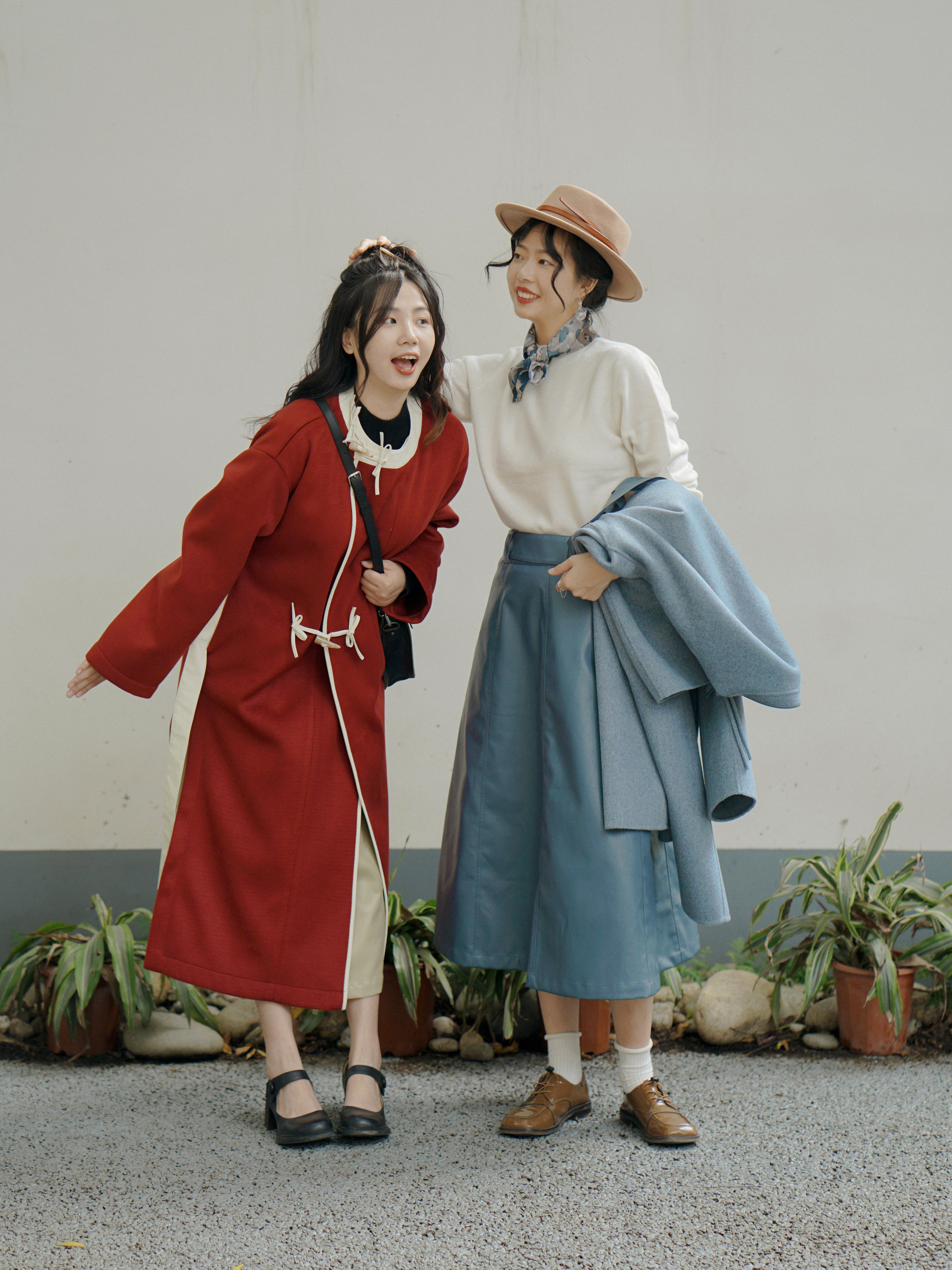 鹭洲集2022冬羊毛大衣汉元素皮裙