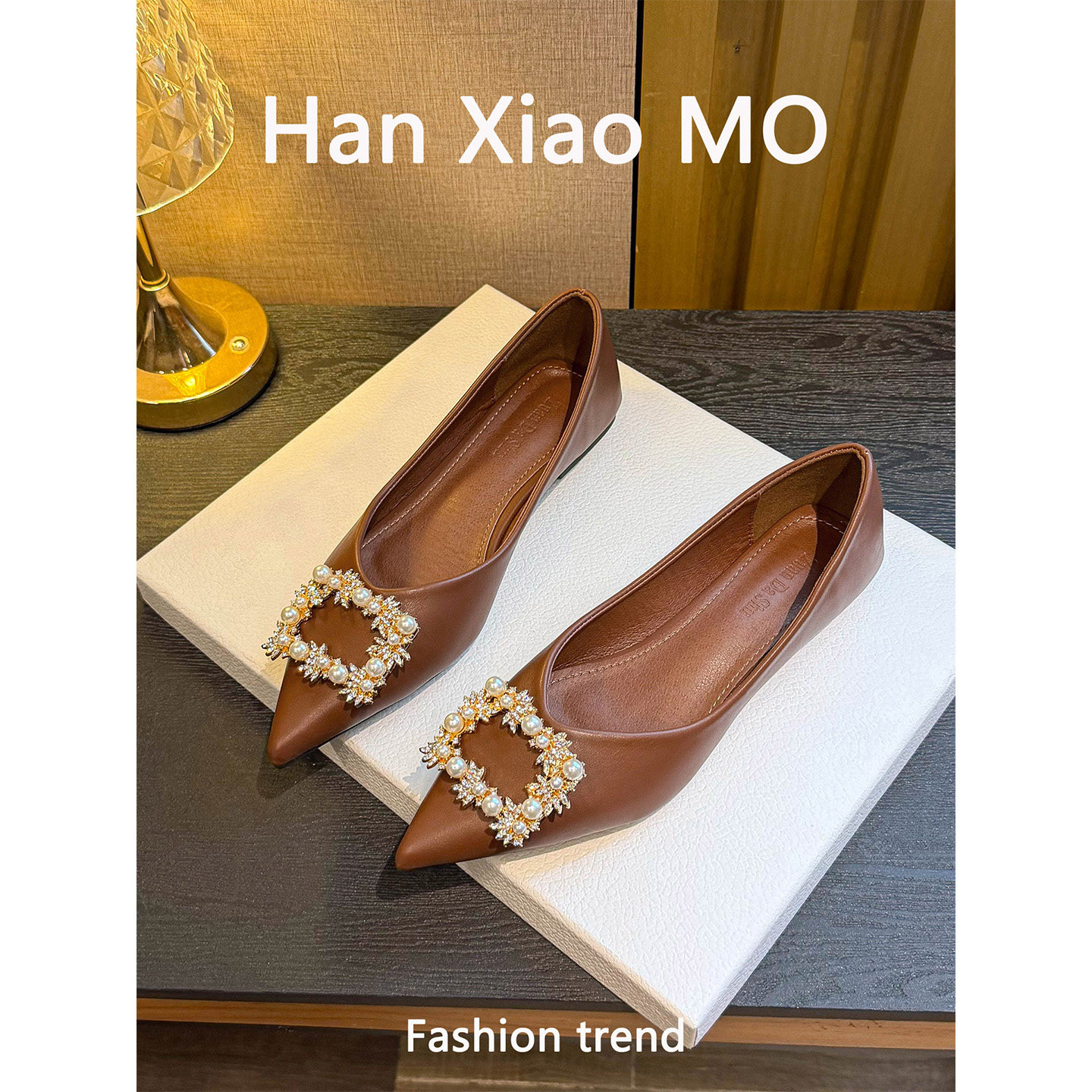 法式RV珍珠方扣棕色尖头平底鞋女2026年春季新款通勤浅口单鞋大码,女鞋,浅口单鞋,淘宝优惠券,粉丝福利购,淘宝优惠卷