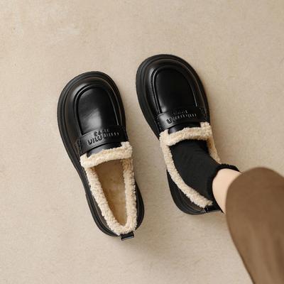 高品质~4cm羊羔绒厚底百搭乐福鞋