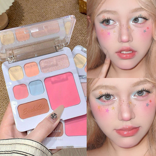 粉雾蓝配色七色眼影盘多用腮红综合盘防汗彩色眼妆玩妆cos多色