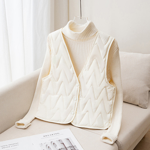 羽绒马甲女秋冬新款V领轻薄贴身90鸭绒内胆大衣打底内搭背心马夹