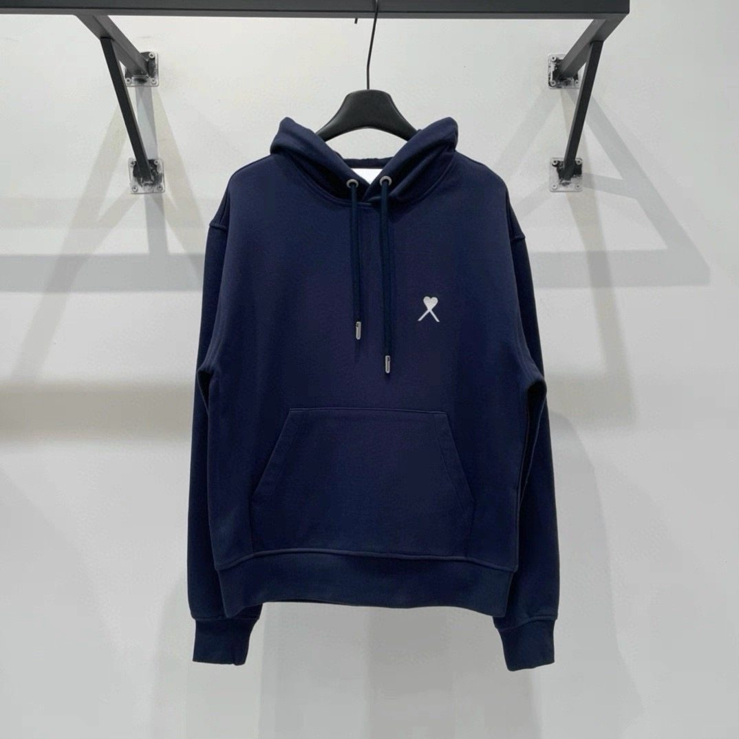 ami roopdf25秋冬新款白色小爱心刺绣连帽套头卫衣男女同款外套潮