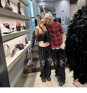 THUG CLUB美式重工刺绣明线牛仔裤男潮牌宽松直筒朴宰范同款裤子