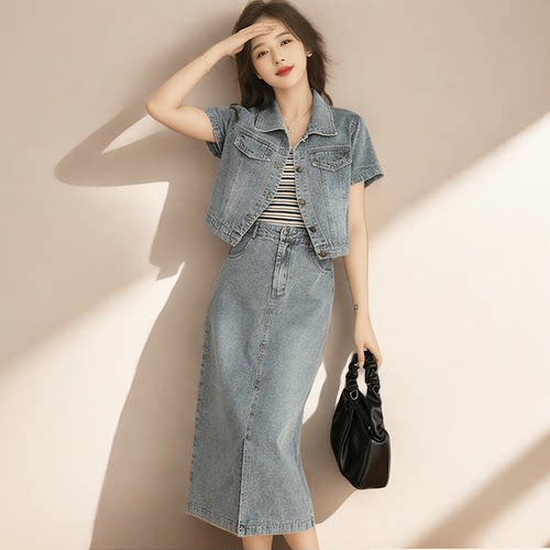 短袖牛仔套装女夏显瘦洋气两件套