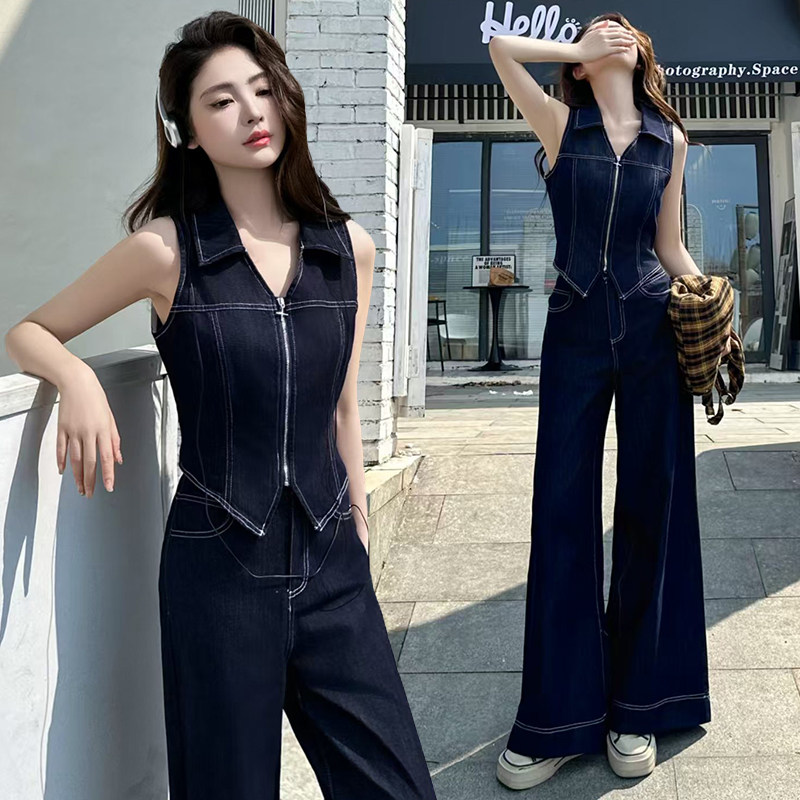 时尚牛仔马甲套装女2025夏季新款