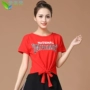 Trang phục khiêu vũ vuông 2019 mới hàng đầu mùa hè ngắn tay cotton thể thao quần áo khiêu vũ quần áo nữ biểu diễn quần áo khiêu vũ - Khiêu vũ / Thể dục nhịp điệu / Thể dục dụng cụ giày khiêu vũ sagadance