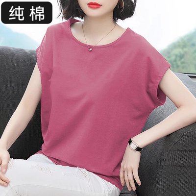 纯棉2024年新款潮夏季装女中青年打底衫女装纯色t恤妈妈装上衣
