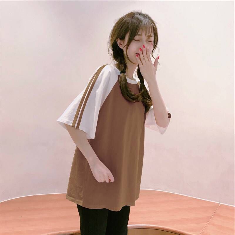 ins超火的上衣服女2018新款韓版寬鬆hiphop網紅同款拼接短袖