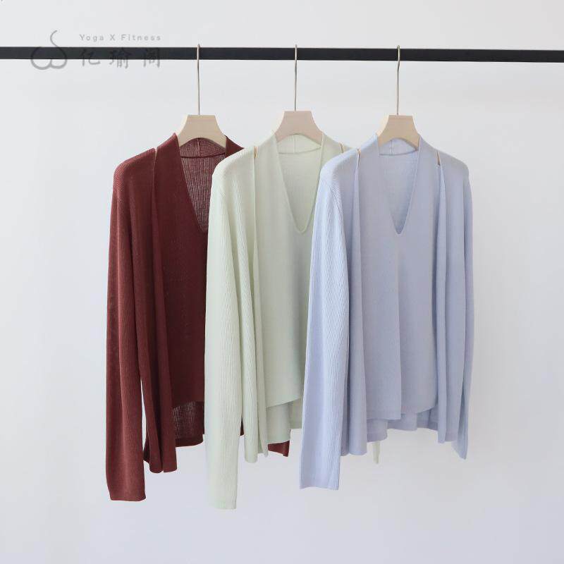 十三行莱赛尔天丝针织衫假两件挂脖V领上衣女套头女薄款长袖春夏