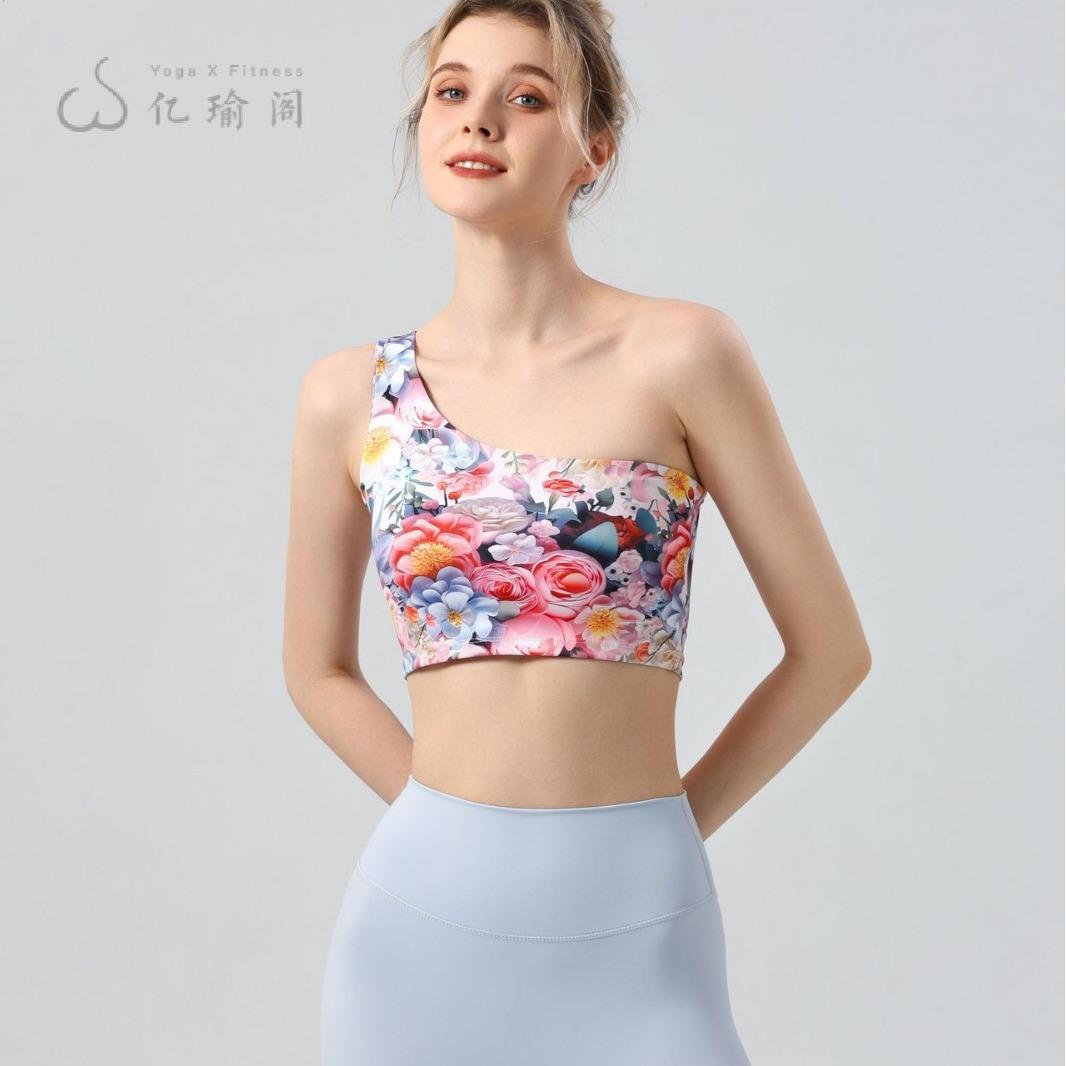 欧美新款美背心单肩印花瑜伽套装