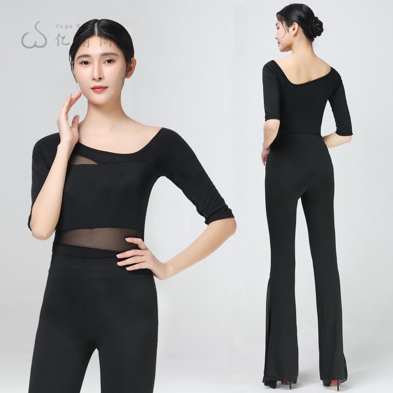 高档形体训练服女春夏礼仪培训模特走秀网纱舞蹈练功服套装