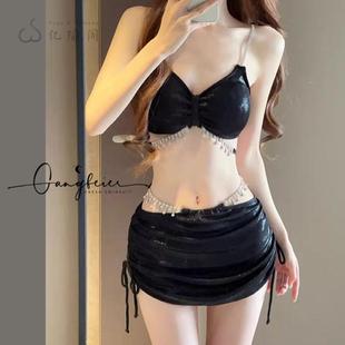 性感披肩比基尼分体三件套装 泳衣女款 泡温泉感纯欲风2025新款