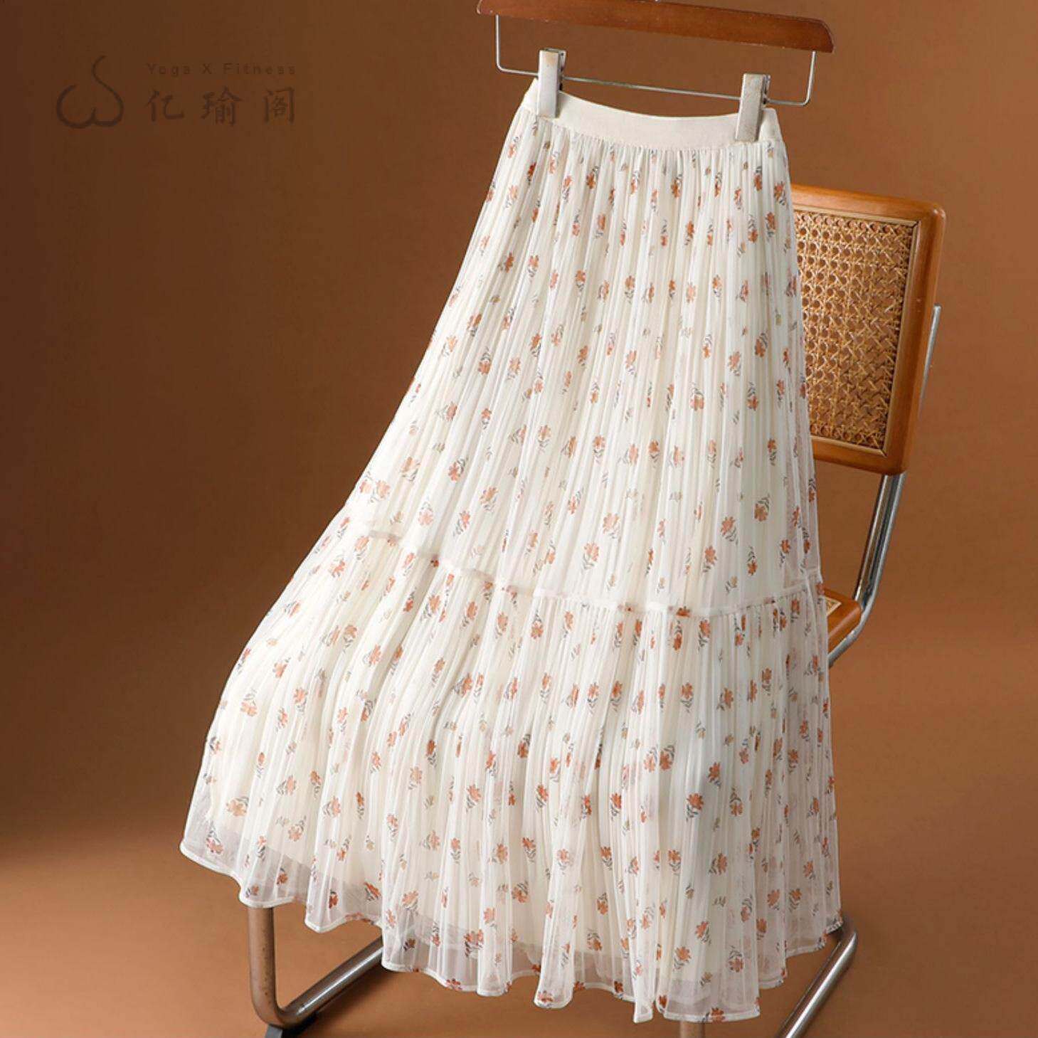 网纱碎花半身裙女春夏2025新款小个子印花蛋糕裙仙女a字裙百褶裙