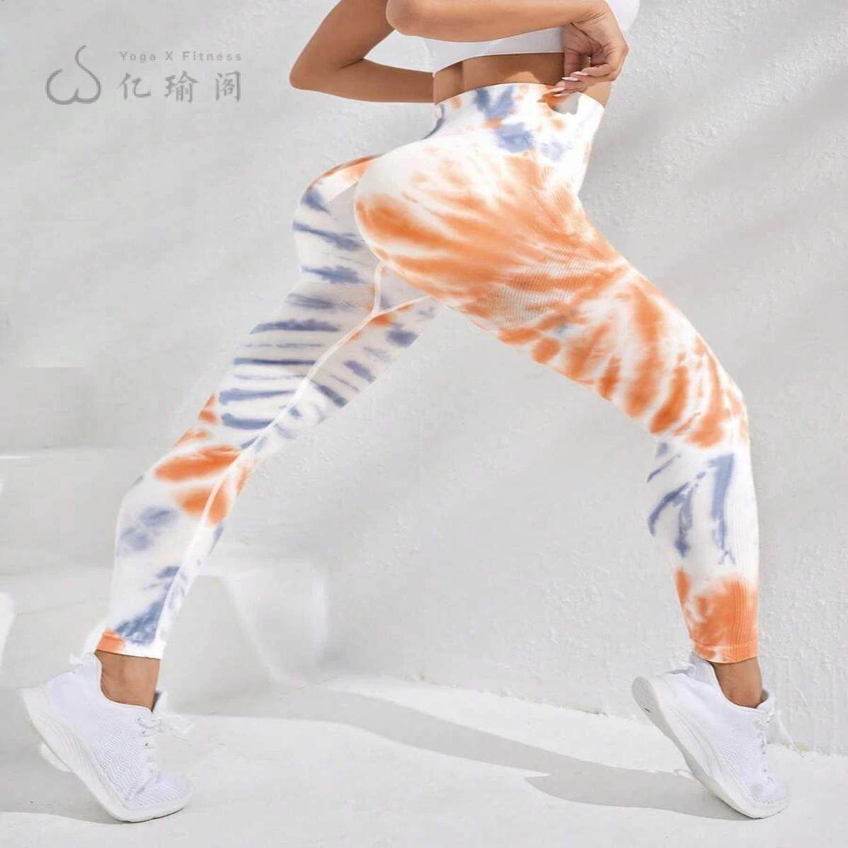 欧美扎染高腰速干瑜伽裤女