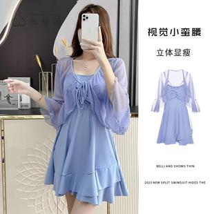 纯欲风保守显瘦遮肉泳装 新款 外搭罩衫 泡温泉泳衣女款 连体裙式
