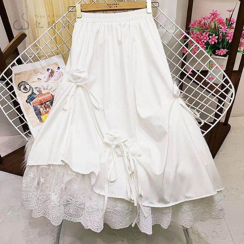 设计感不规则蕾丝拼接半身裙女冬季新款高腰显瘦中长款蓬蓬花苞裙