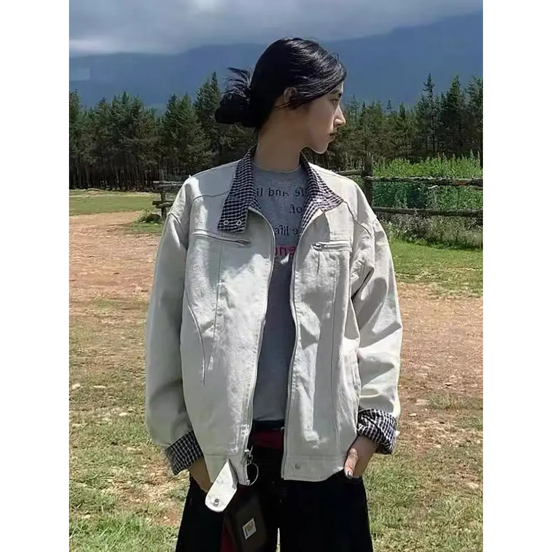 秋季外套女2025新款美式复古翻领宽松哈灵顿男女款工装夹克上衣潮