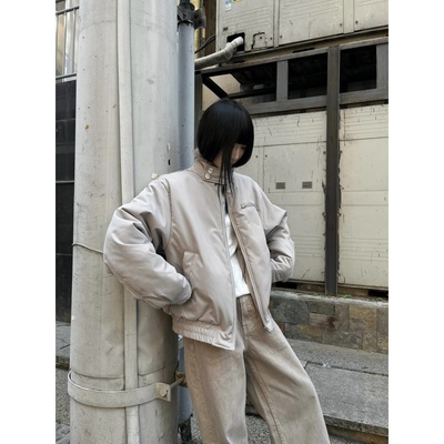 韩国冬季毛领哈灵顿棉服男女保暖棉衣活页分割bomber短款夹克外套