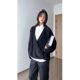 cleanfit黑色仿狐绒道袍毛衣男女秋冬季慵懒老钱风针织衫开衫外套