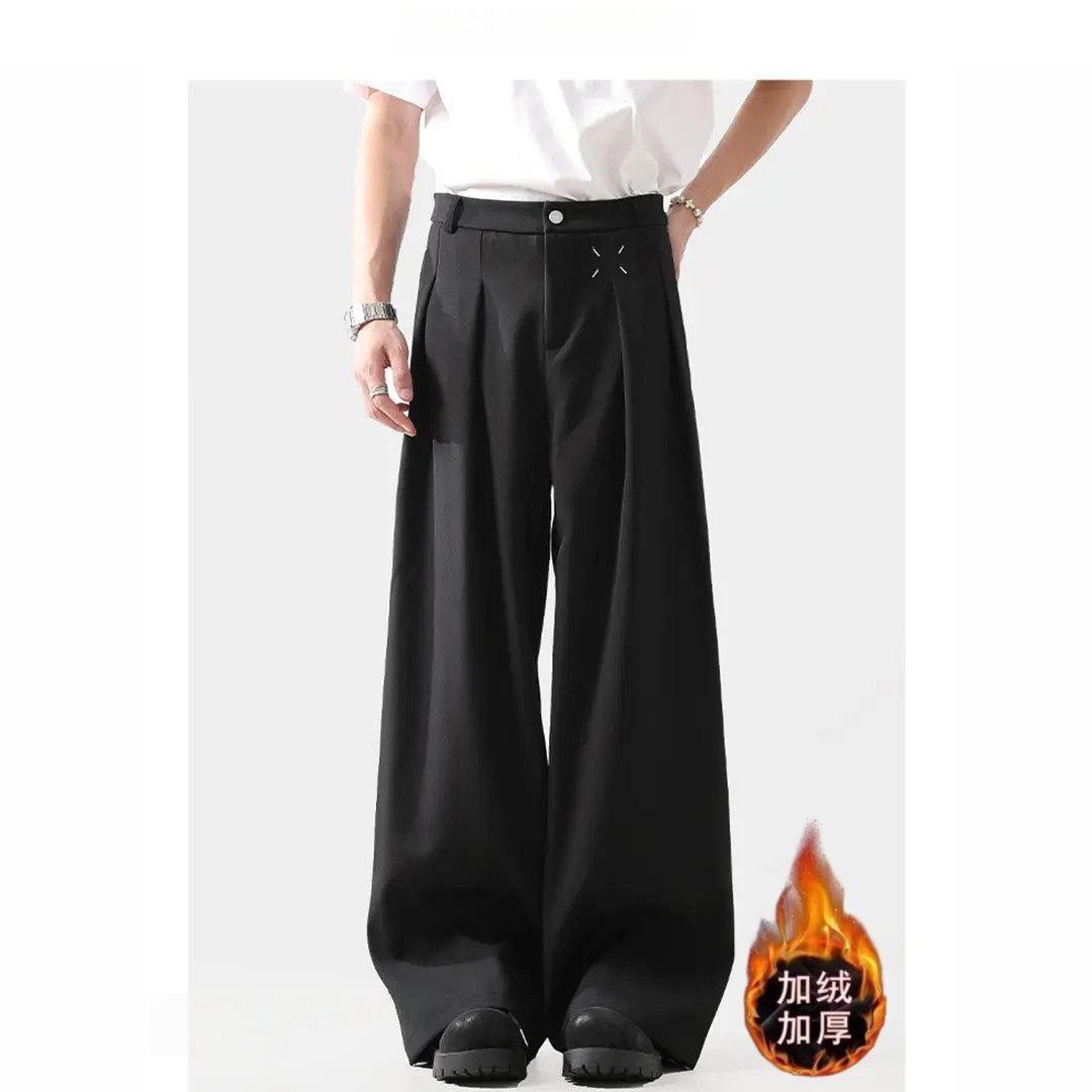 秋冬季加绒美式高级感打褶简约潮西裤解构主义cleanfit垂感阔腿裤