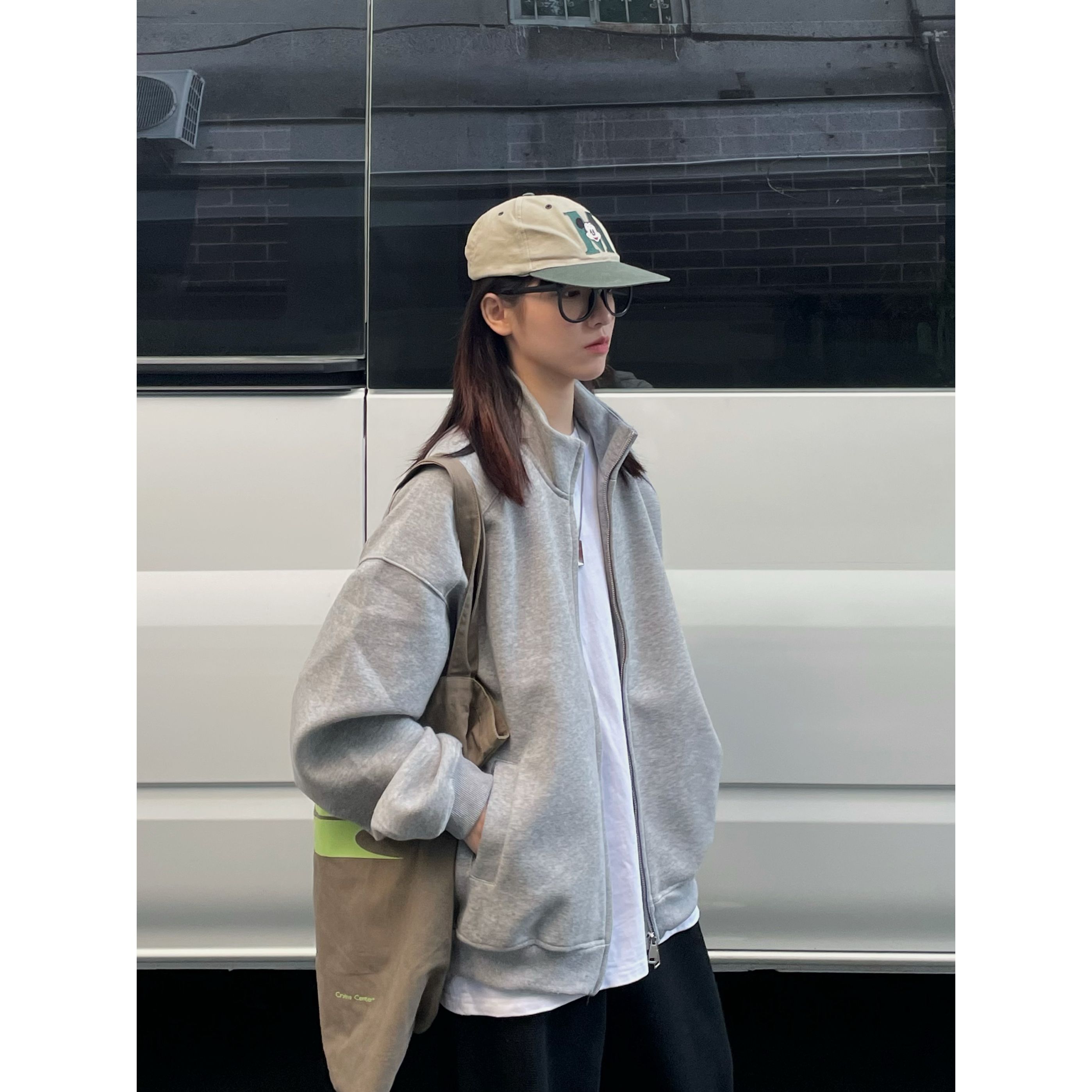 25ss秋季纯色简约450g重磅短款立领卫衣夹克男女宽松百搭拉链外套