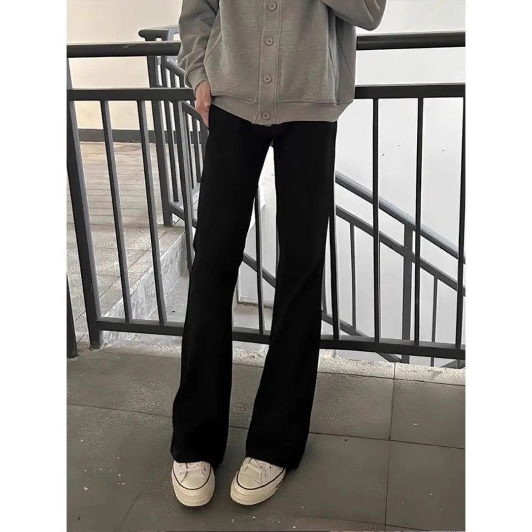 黑色休闲微喇西装裤男直筒cleanfit美式弯刀裤子高腰提档休闲长裤