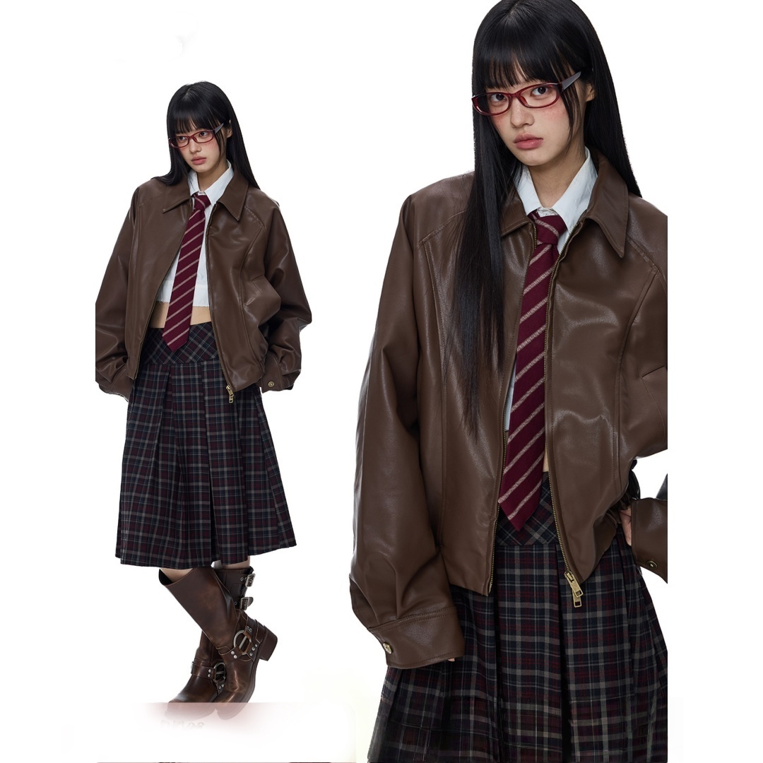 复古休闲高级感皮衣男女秋季新款复古美式休闲夹克外套上衣机车服