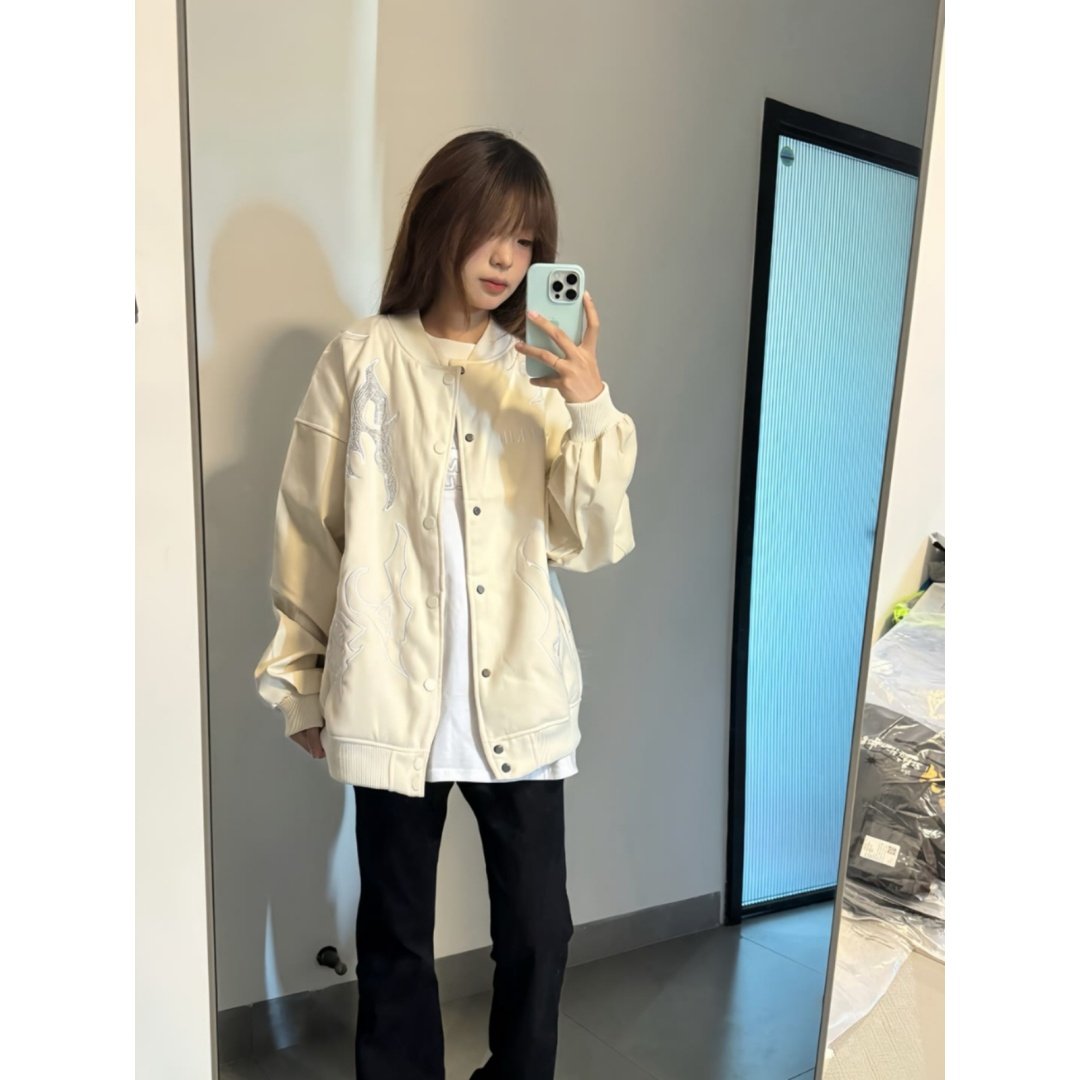 网红同款原创国潮美式高街vibe风烫钻刺绣棒球服男女夹克情侣外套