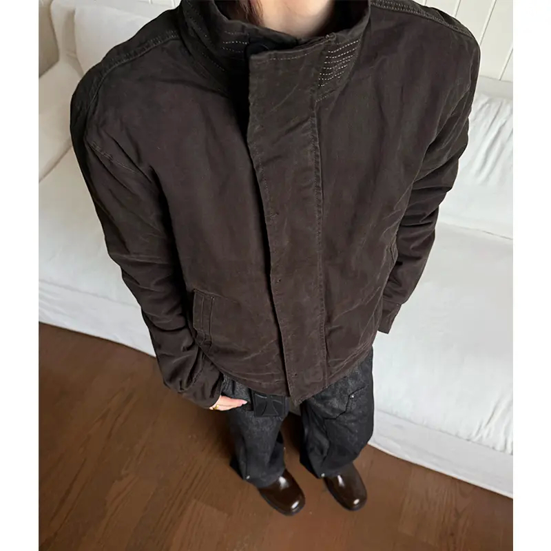 军款AF仿兔毛重水洗座山雕剪裁解构立领夹克冬季加厚外套