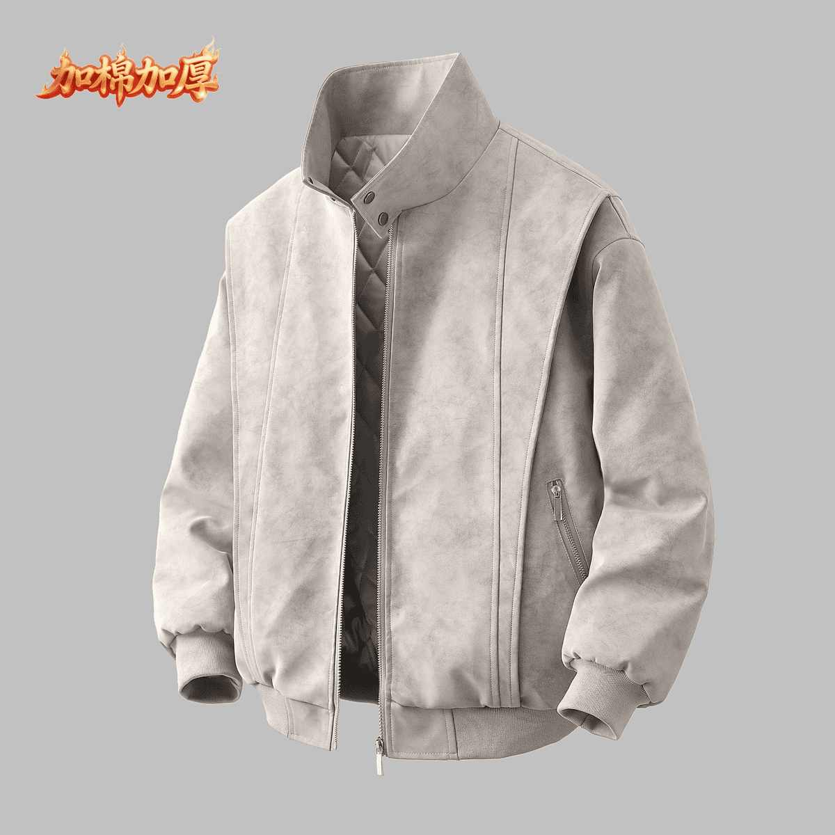 【加厚款】秋冬蛋白软皮棉衣夹克美式外套潮流机车宽松棉服