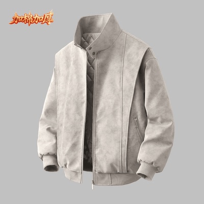 【加厚款】秋冬蛋白软皮棉衣夹克美式外套潮流机车宽松棉服