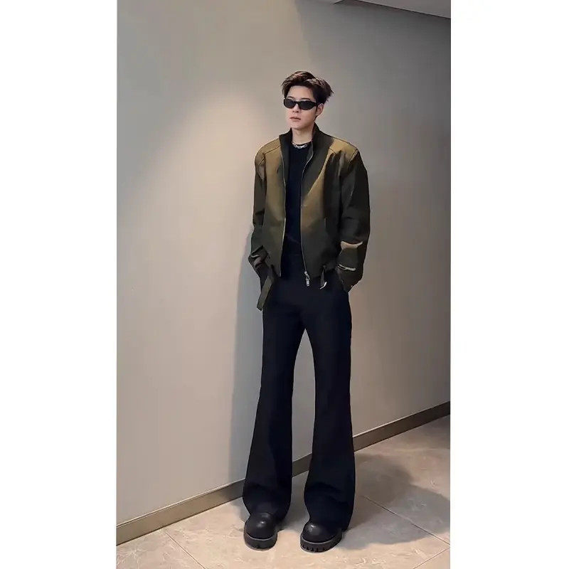 纯黑色加长西裤男款垂坠感高级感直筒裤子cleanfit弯刀微喇裤