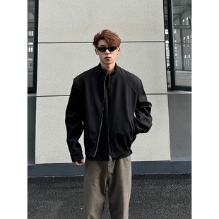 秋季男生简约垫肩夹克外套cleanfit休闲百搭宽松短宽立领上衣西装